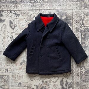Classic Black Kids Peacoat with Red Lining